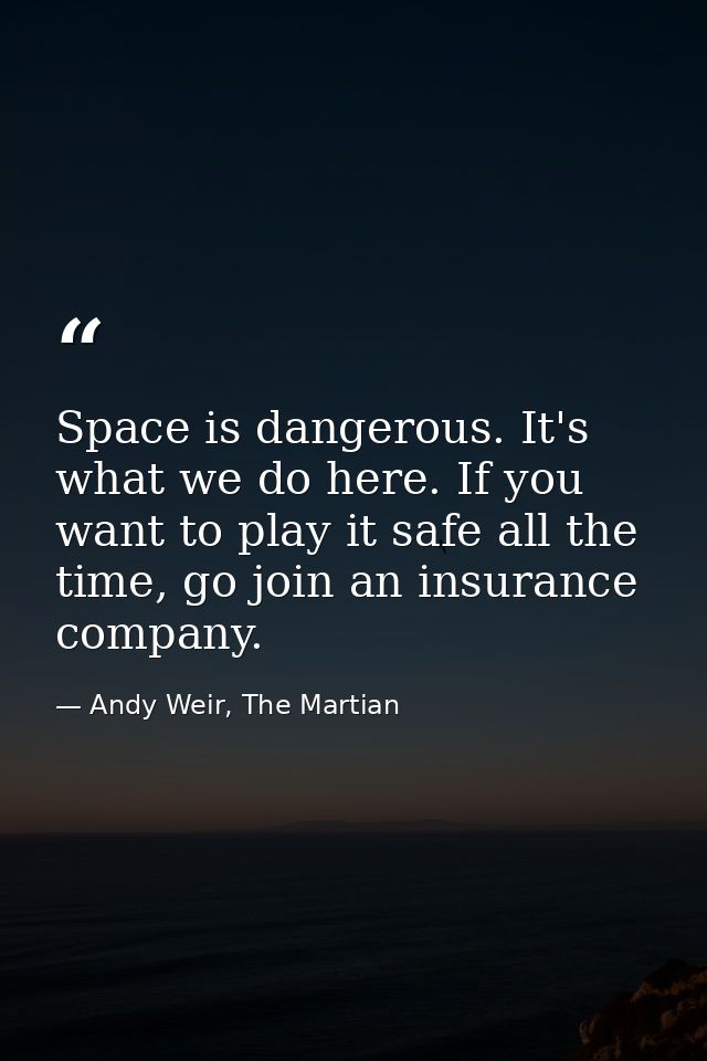 Space is dangerous. It's what we do here. If you want to play it safe all the time, go join an insurance company. — Andy Weir, The Martian