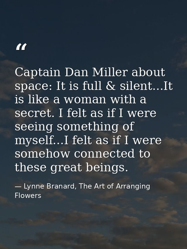 Captain Dan Miller about space: It is full & silent...It is like a woman with a secret. I felt as if I were seeing somet — Lynne Branard, The Art of Arranging Flowers