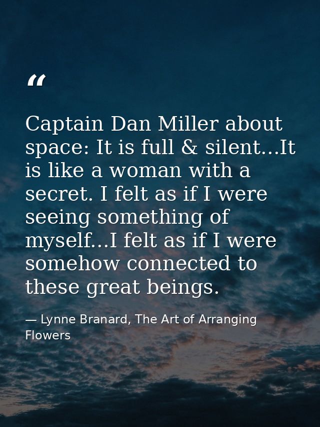 Captain Dan Miller about space: It is full & silent...It is like a woman with a secret. I felt as if I were seeing somet — Lynne Branard, The Art of Arranging Flowers