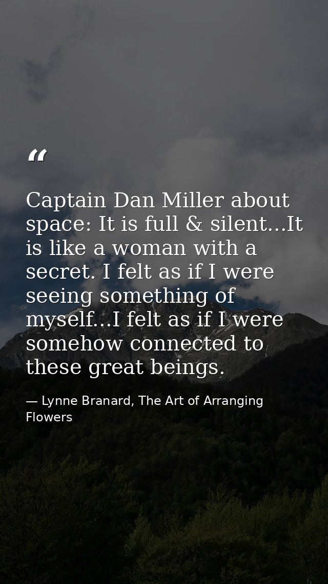 Captain Dan Miller about space: It is full & silent...It is like a woman with a secret. I felt as if I were seeing somet — Lynne Branard, The Art of Arranging Flowers