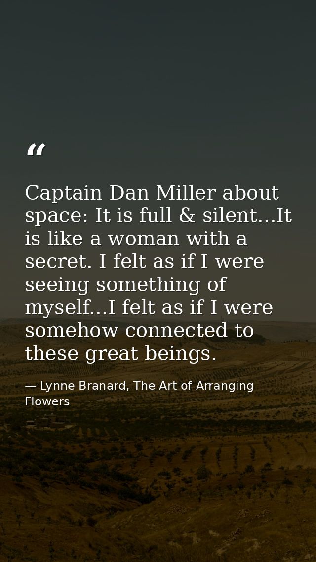 Captain Dan Miller about space: It is full & silent...It is like a woman with a secret. I felt as if I were seeing somet — Lynne Branard, The Art of Arranging Flowers