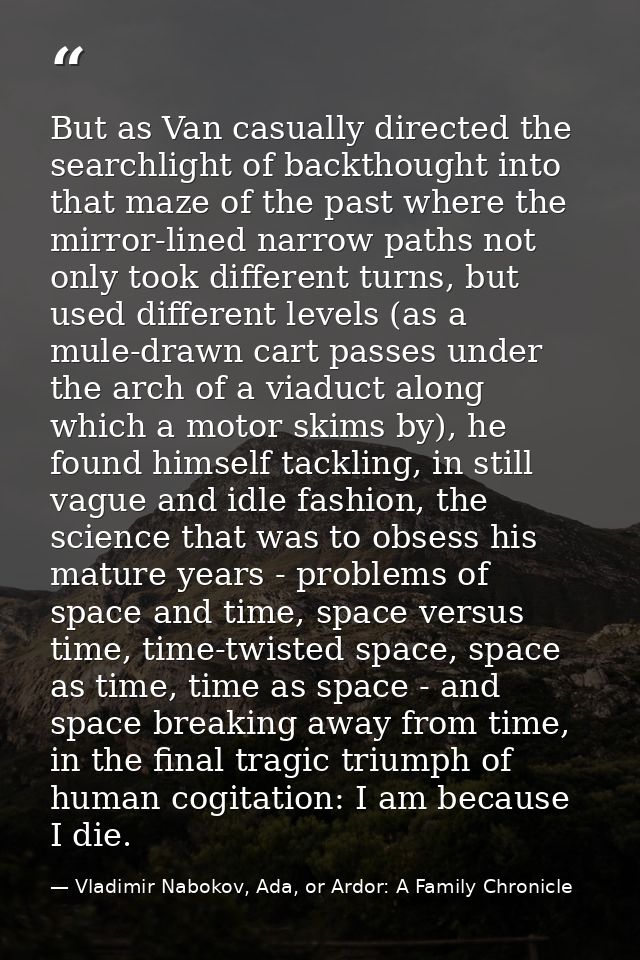 But as Van casually directed the searchlight of backthought into that maze of the past where the mirror-lined narrow pat — Vladimir Nabokov, Ada, or Ardor: A Family Chronicle
