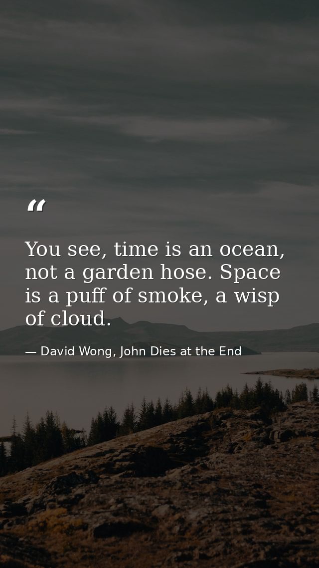 You see, time is an ocean, not a garden hose. Space is a puff of smoke, a wisp of cloud. — David Wong, John Dies at the End
