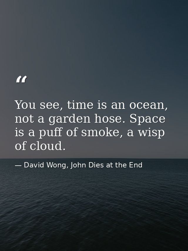 You see, time is an ocean, not a garden hose. Space is a puff of smoke, a wisp of cloud. — David Wong, John Dies at the End