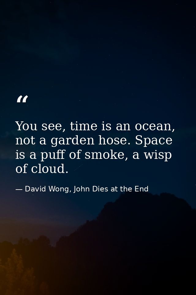You see, time is an ocean, not a garden hose. Space is a puff of smoke, a wisp of cloud. — David Wong, John Dies at the End