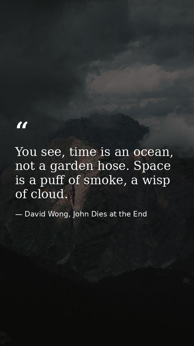 You see, time is an ocean, not a garden hose. Space is a puff of smoke, a wisp of cloud. — David Wong, John Dies at the End
