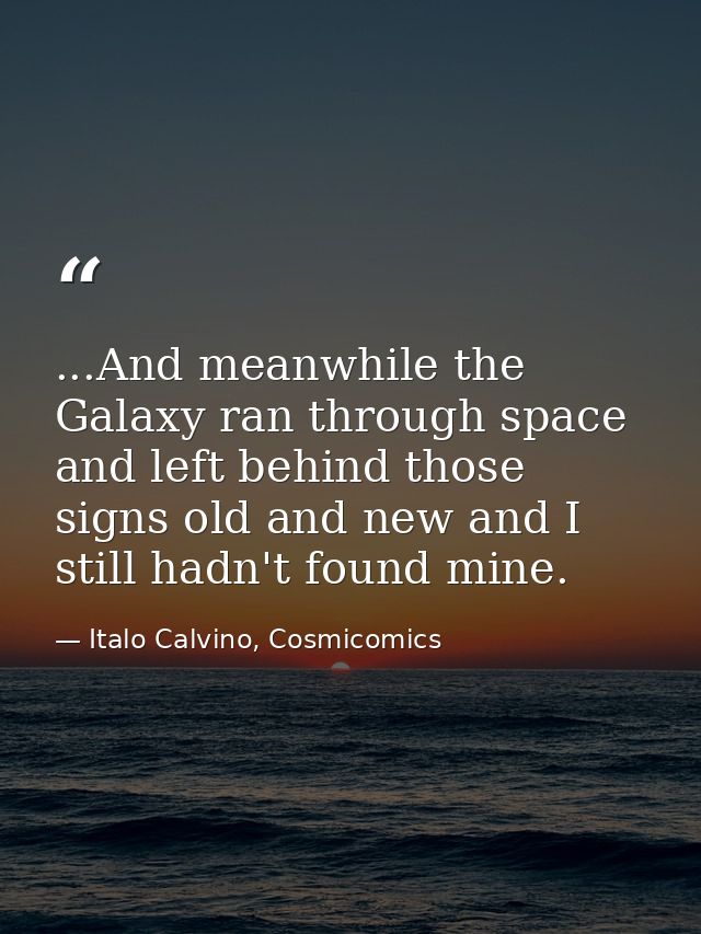 ...And meanwhile the Galaxy ran through space and left behind those signs old and new and I still hadn't found mine. — Italo Calvino, Cosmicomics