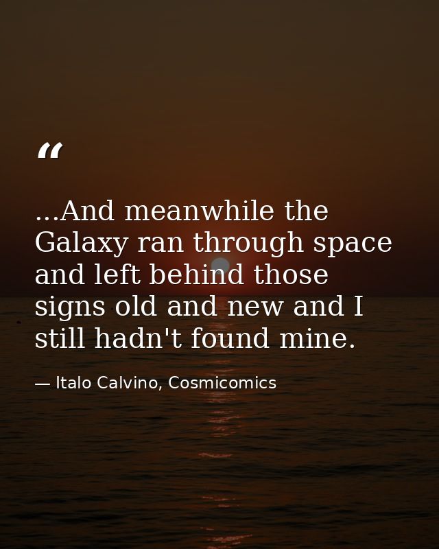 ...And meanwhile the Galaxy ran through space and left behind those signs old and new and I still hadn't found mine. — Italo Calvino, Cosmicomics