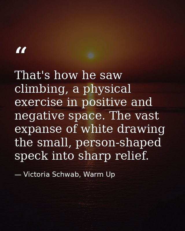 That's how he saw climbing, a physical exercise in positive and negative space. The vast expanse of white drawing the sm — Victoria Schwab, Warm Up