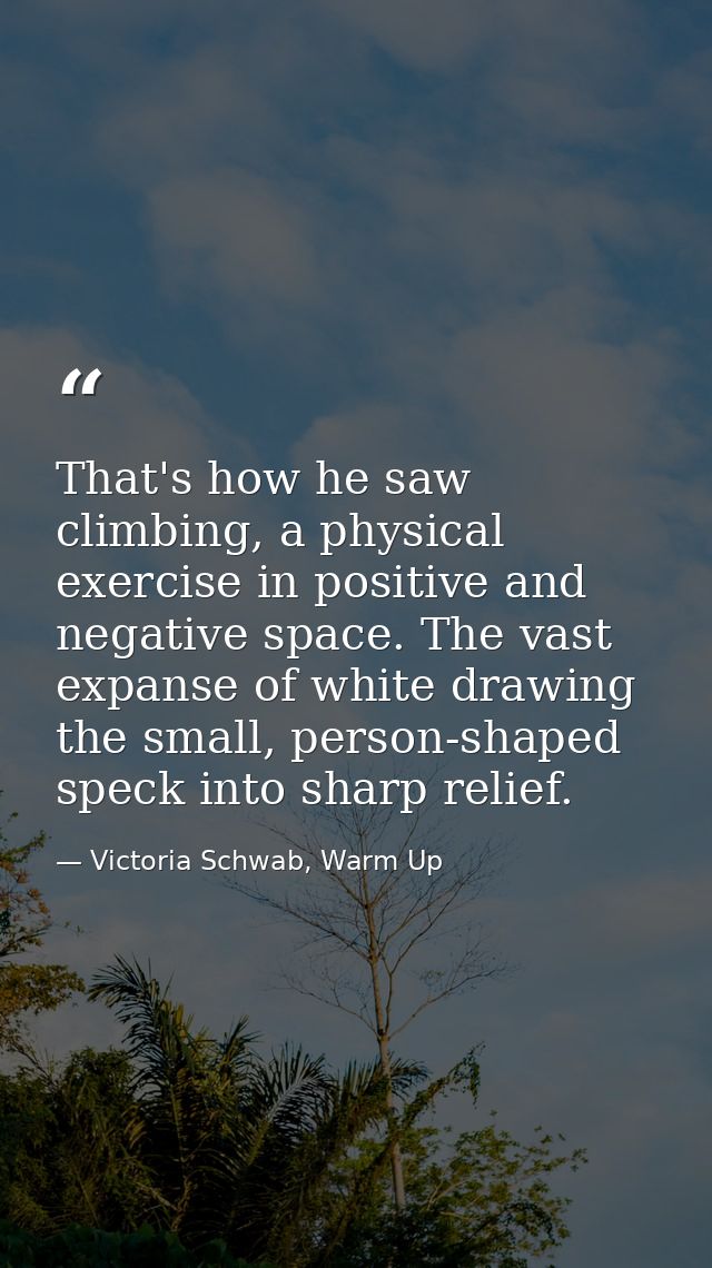 That's how he saw climbing, a physical exercise in positive and negative space. The vast expanse of white drawing the sm — Victoria Schwab, Warm Up
