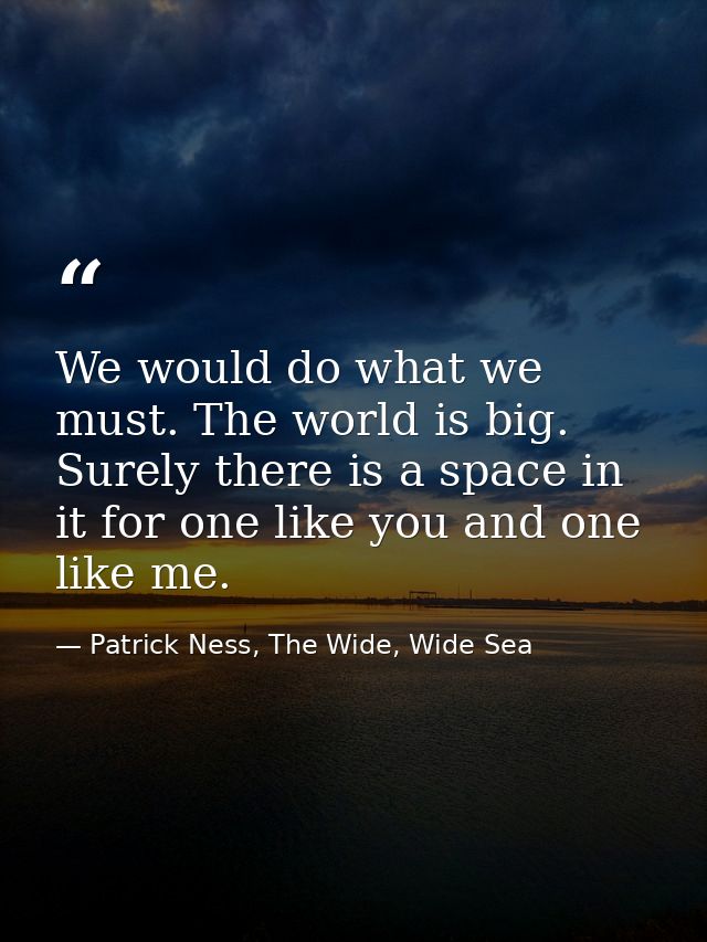 We would do what we must. The world is big. Surely there is a space in it for one like you and one like me. — Patrick Ness, The Wide, Wide Sea