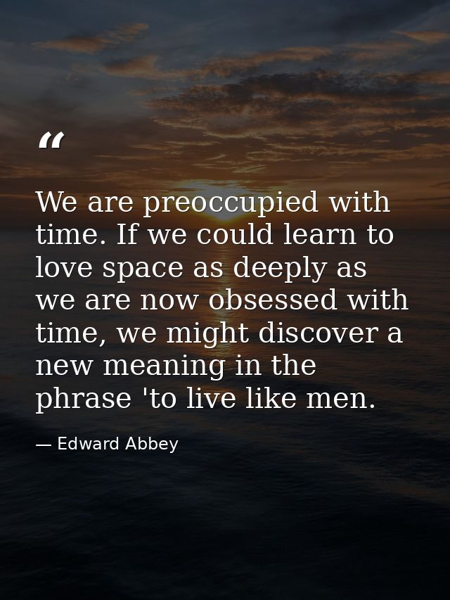 We are preoccupied with time. If we could learn to love space as deeply as we are now obsessed with time, we might disco — Edward Abbey