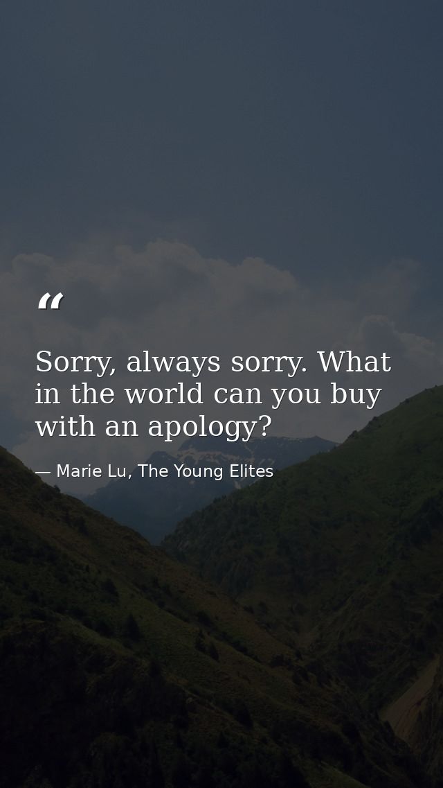 Sorry, always sorry. What in the world can you buy with an apology? — Marie Lu, The Young Elites