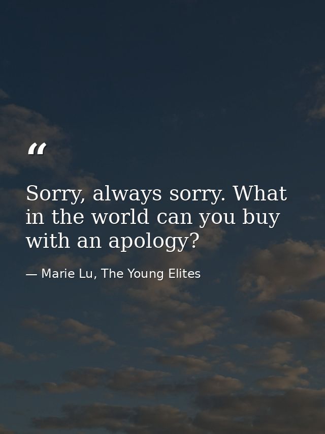 Sorry, always sorry. What in the world can you buy with an apology? — Marie Lu, The Young Elites