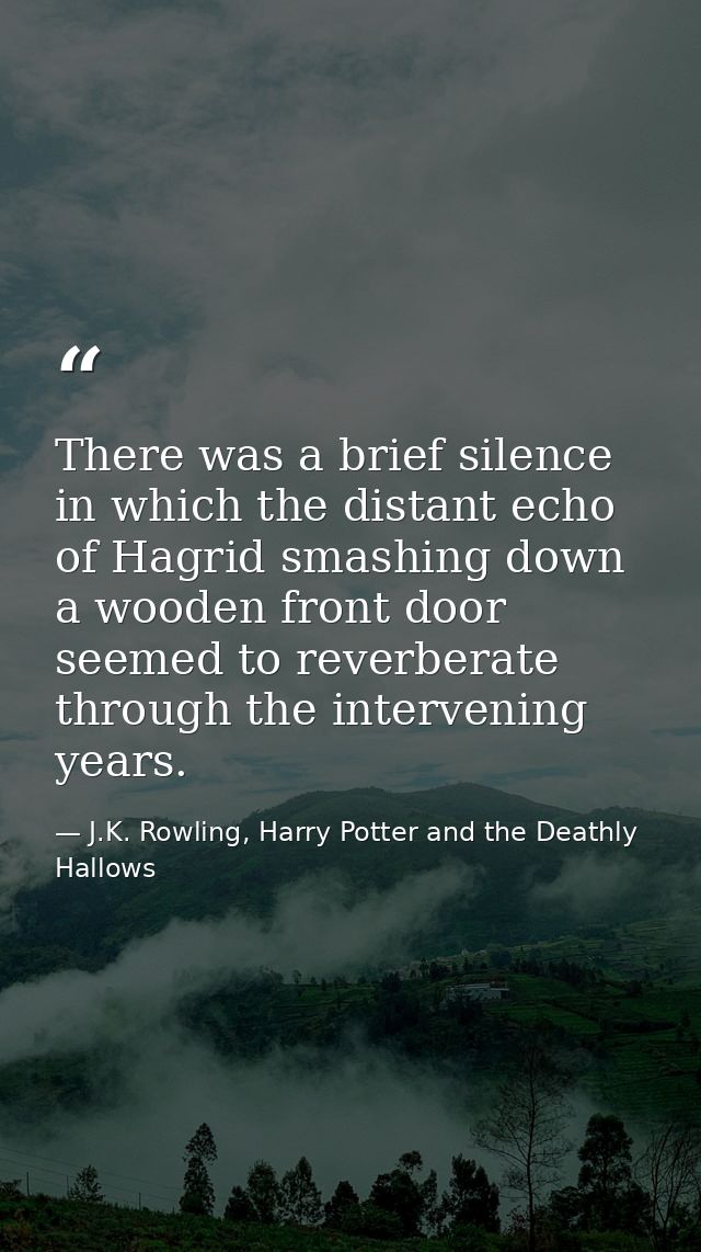 There was a brief silence in which the distant echo of Hagrid smashing down a wooden front door seemed to reverberate th — J.K. Rowling, Harry Potter and the Deathly Hallows