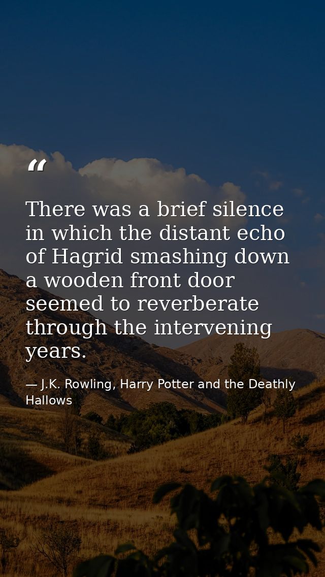 There was a brief silence in which the distant echo of Hagrid smashing down a wooden front door seemed to reverberate th — J.K. Rowling, Harry Potter and the Deathly Hallows