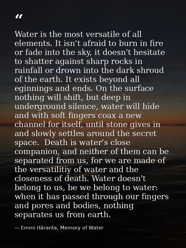 Water is the most versatile of all elements. It isn't afraid to burn in fire or fade into the sky, it doesn't hesitate t — Emmi Itäranta, Memory of Water