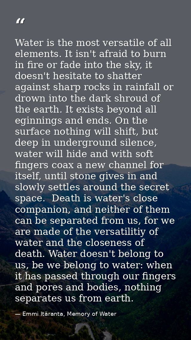 Water is the most versatile of all elements. It isn't afraid to burn in fire or fade into the sky, it doesn't hesitate t — Emmi Itäranta, Memory of Water