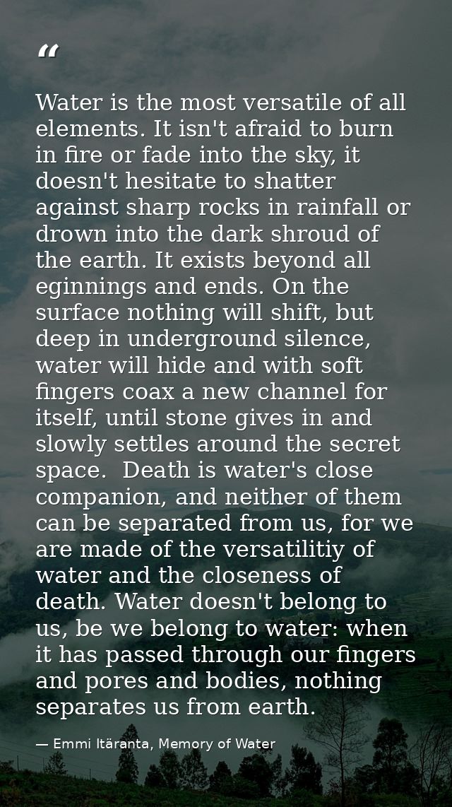 Water is the most versatile of all elements. It isn't afraid to burn in fire or fade into the sky, it doesn't hesitate t — Emmi Itäranta, Memory of Water