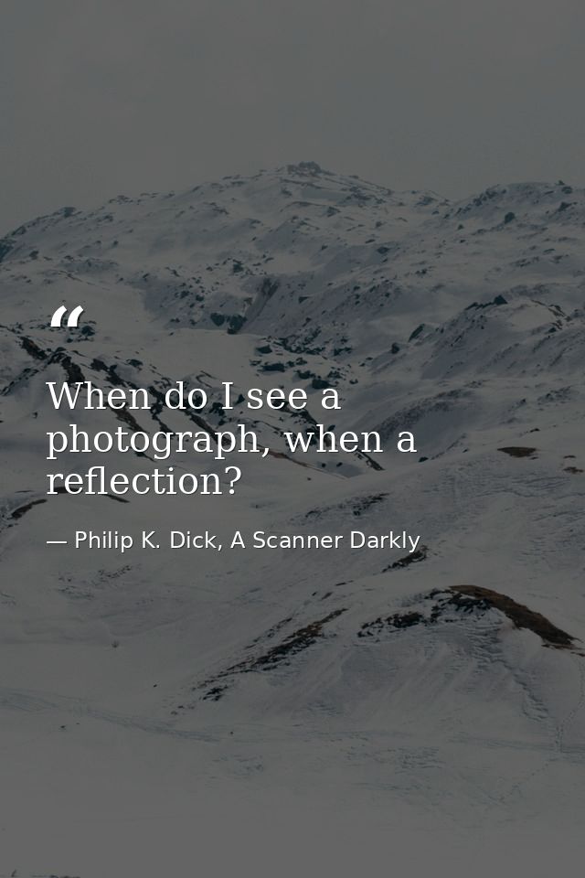 When do I see a photograph, when a reflection? — Philip K. Dick, A Scanner Darkly