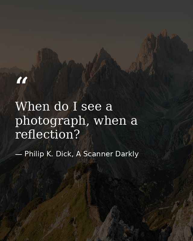 When do I see a photograph, when a reflection? — Philip K. Dick, A Scanner Darkly