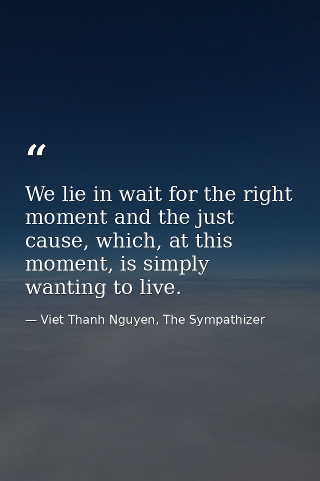We lie in wait for the right moment and the just cause, which, at this moment, is simply wanting to live. — Viet Thanh Nguyen, The Sympathizer