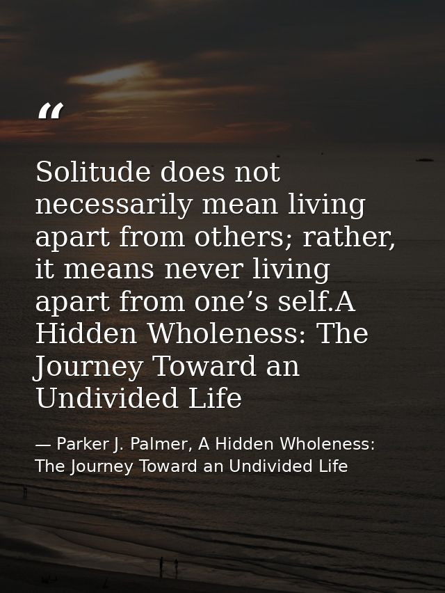Solitude does not necessarily mean living apart from others; rather, it means never living apart from one’s self.A Hidde — Parker J. Palmer, A Hidden Wholeness: The Journey Toward an Undivided Life