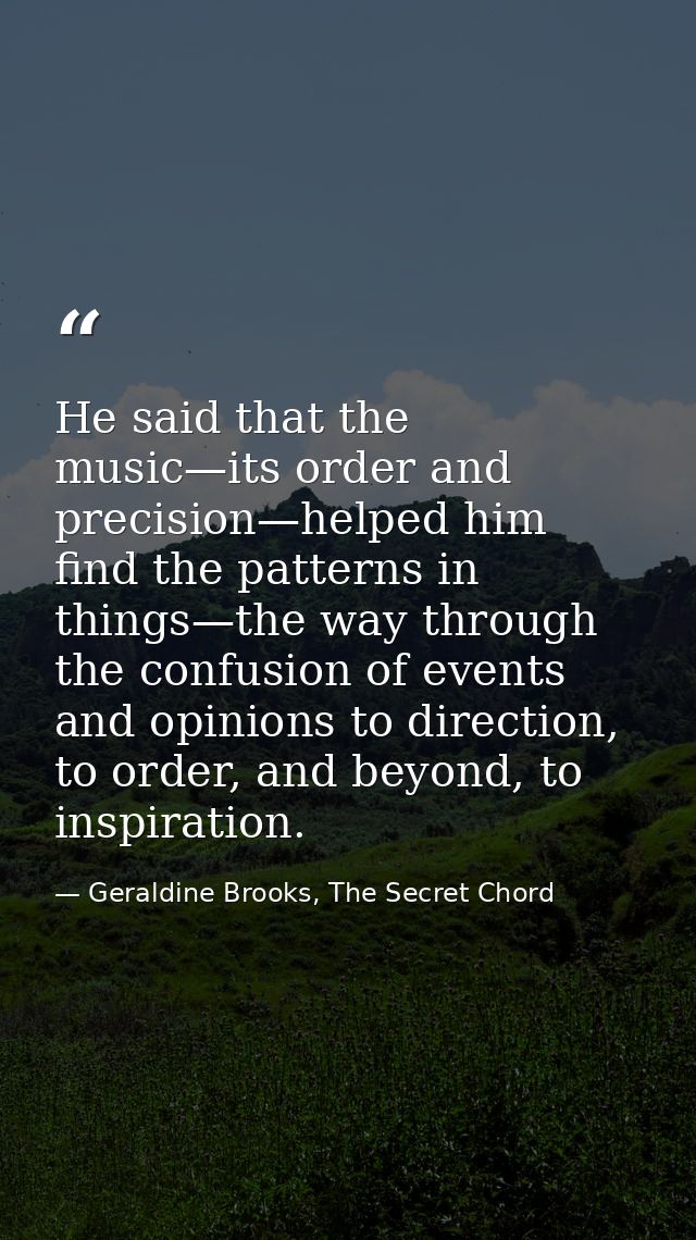 He said that the music—its order and precision—helped him find the patterns in things—the way through the confusion of e — Geraldine Brooks, The Secret Chord