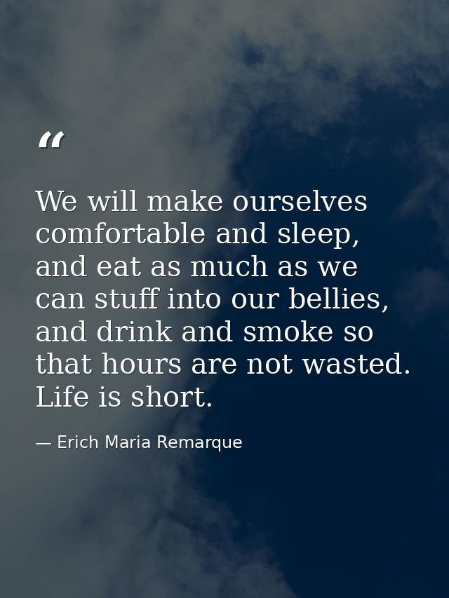 We will make ourselves comfortable and sleep, and eat as much as we can stuff into our bellies, and drink and smoke so t — Erich Maria Remarque