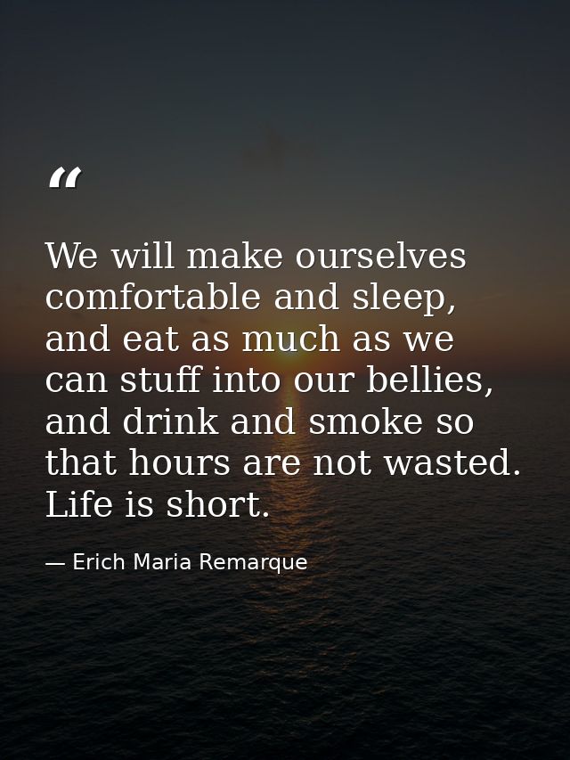 We will make ourselves comfortable and sleep, and eat as much as we can stuff into our bellies, and drink and smoke so t — Erich Maria Remarque
