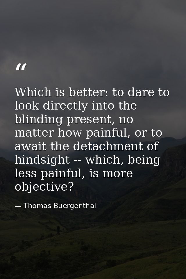 Which is better: to dare to look directly into the blinding present, no matter how painful, or to await the detachment o — Thomas Buergenthal
