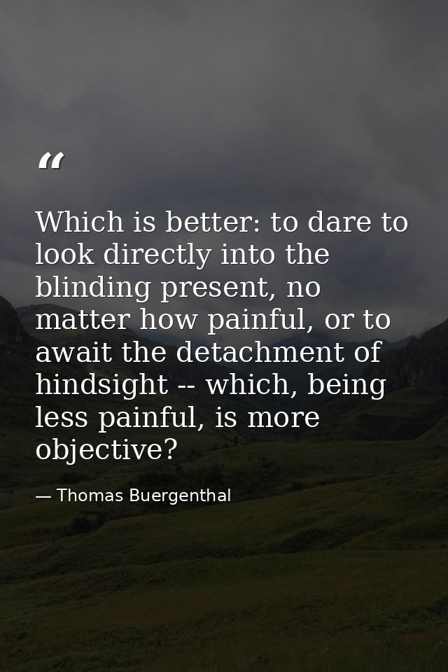 Which is better: to dare to look directly into the blinding present, no matter how painful, or to await the detachment o — Thomas Buergenthal