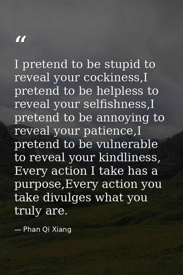 I pretend to be stupid to reveal your cockiness,I pretend to be helpless to reveal your selfishness,I pretend to be anno — Phan Qi Xiang