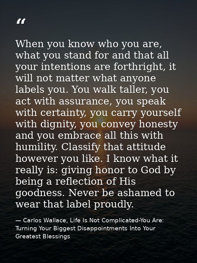 When you know who you are, what you stand for and that all your intentions are forthright, it will not matter what anyon — Carlos Wallace, Life Is Not Complicated-You Are: Turning Your Biggest Disappointments Into Your Greatest Blessings