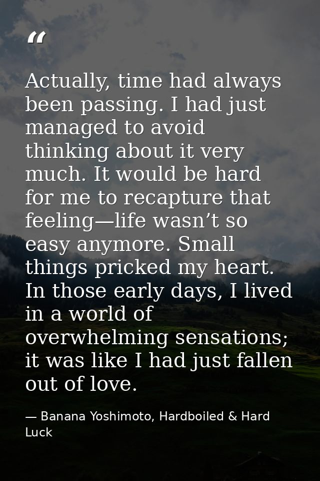 Actually, time had always been passing. I had just managed to avoid thinking about it very much. It would be hard for me — Banana Yoshimoto, Hardboiled & Hard Luck