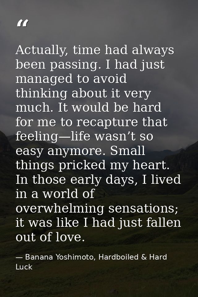 Actually, time had always been passing. I had just managed to avoid thinking about it very much. It would be hard for me — Banana Yoshimoto, Hardboiled & Hard Luck