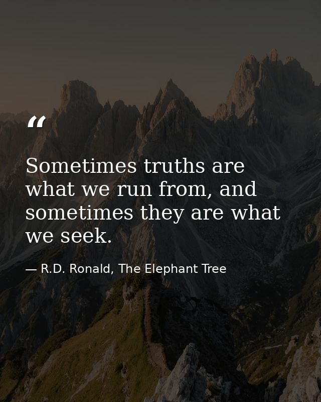 Sometimes truths are what we run from, and sometimes they are what we seek. — R.D. Ronald, The Elephant Tree