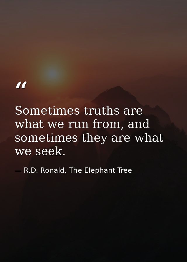 Sometimes truths are what we run from, and sometimes they are what we seek. — R.D. Ronald, The Elephant Tree