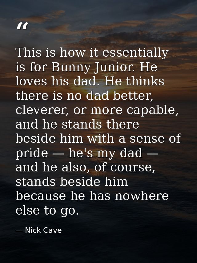 This is how it essentially is for Bunny Junior. He loves his dad. He thinks there is no dad better, cleverer, or more ca — Nick Cave