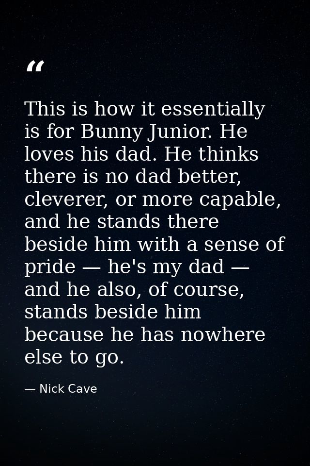 This is how it essentially is for Bunny Junior. He loves his dad. He thinks there is no dad better, cleverer, or more ca — Nick Cave