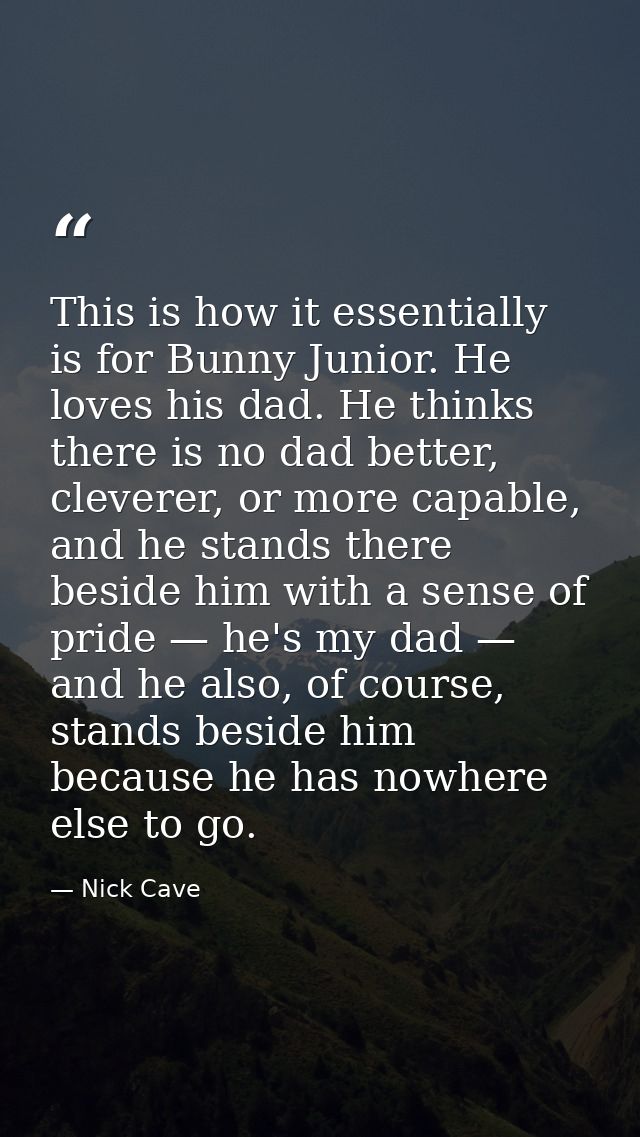 This is how it essentially is for Bunny Junior. He loves his dad. He thinks there is no dad better, cleverer, or more ca — Nick Cave