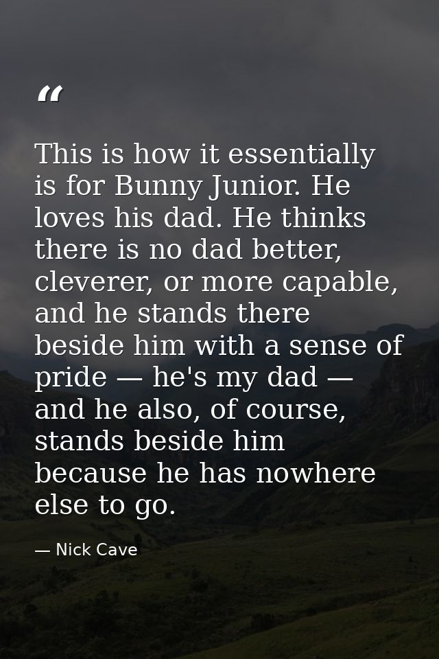 This is how it essentially is for Bunny Junior. He loves his dad. He thinks there is no dad better, cleverer, or more ca — Nick Cave