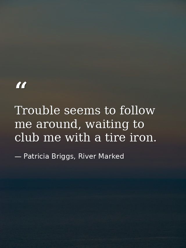 Trouble seems to follow me around, waiting to club me with a tire iron. — Patricia Briggs, River Marked