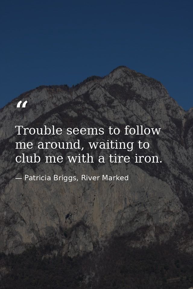 Trouble seems to follow me around, waiting to club me with a tire iron. — Patricia Briggs, River Marked