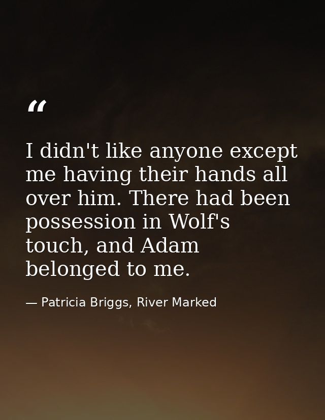 I didn't like anyone except me having their hands all over him. There had been possession in Wolf's touch, and Adam belo — Patricia Briggs, River Marked