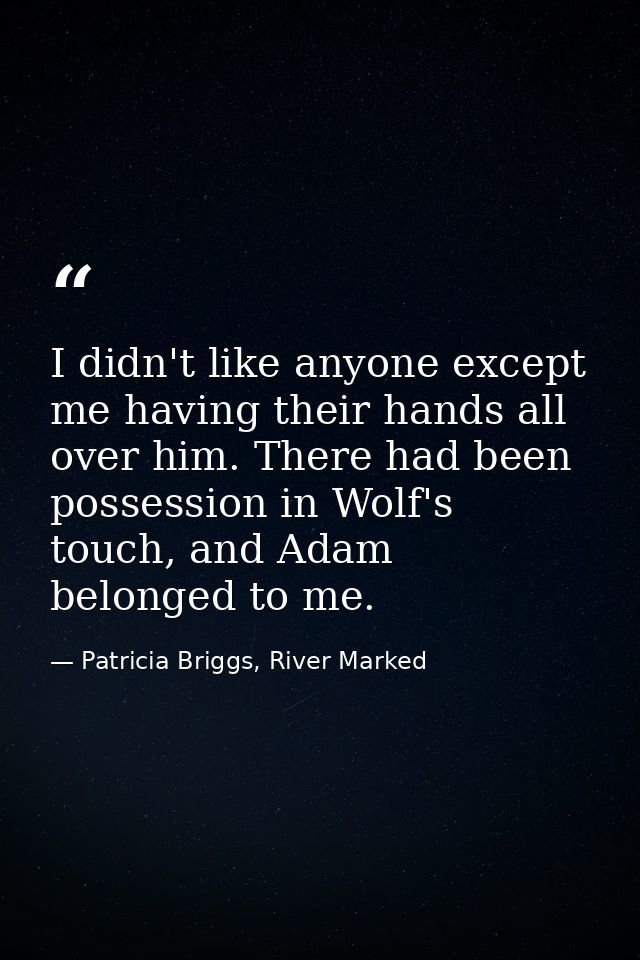 I didn't like anyone except me having their hands all over him. There had been possession in Wolf's touch, and Adam belo — Patricia Briggs, River Marked