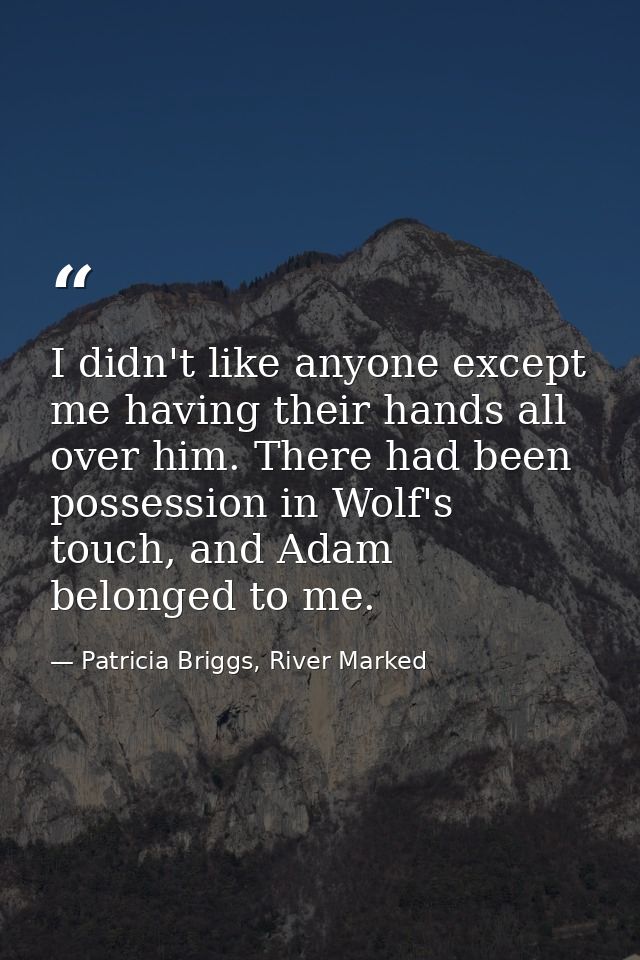 I didn't like anyone except me having their hands all over him. There had been possession in Wolf's touch, and Adam belo — Patricia Briggs, River Marked