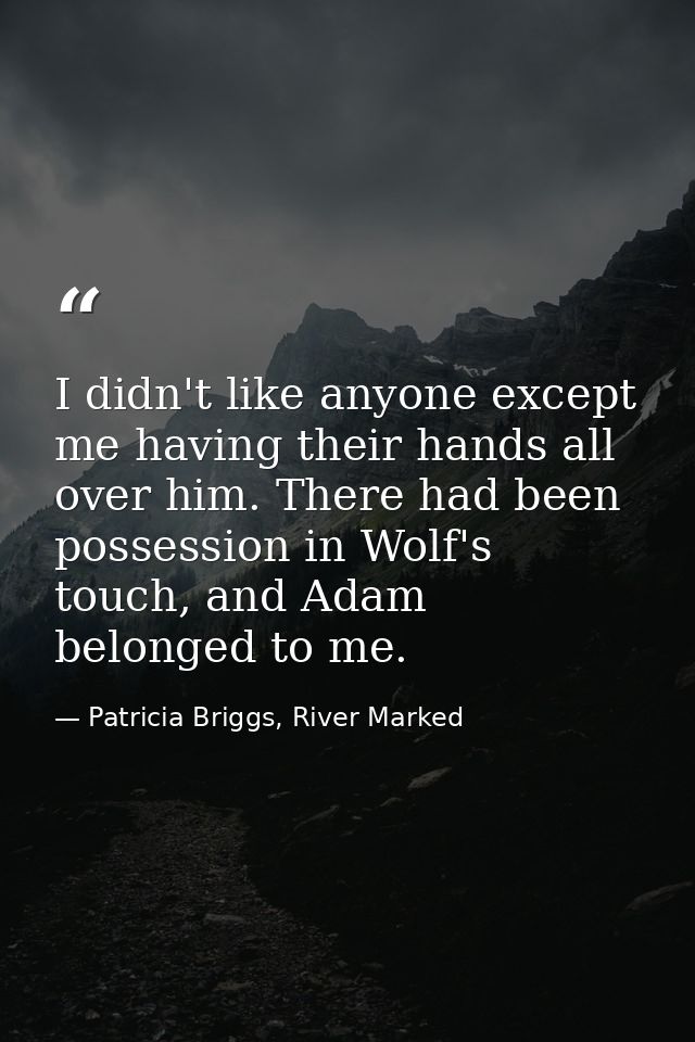 I didn't like anyone except me having their hands all over him. There had been possession in Wolf's touch, and Adam belo — Patricia Briggs, River Marked