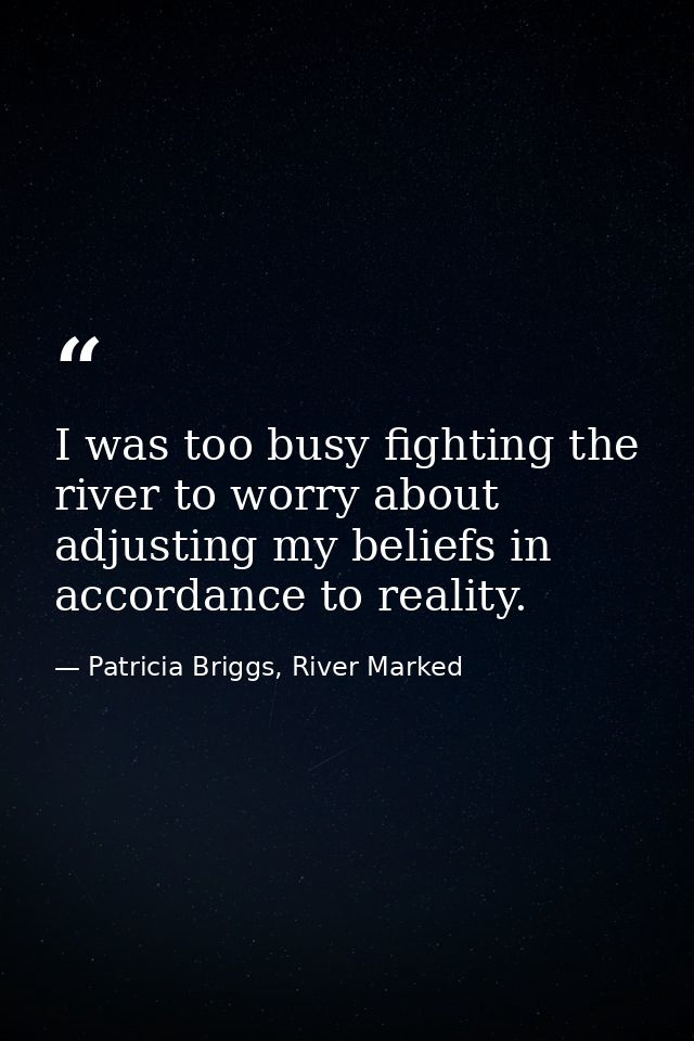 I was too busy fighting the river to worry about adjusting my beliefs in accordance to reality. — Patricia Briggs, River Marked