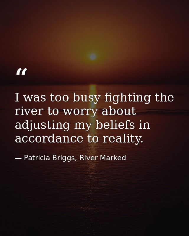 I was too busy fighting the river to worry about adjusting my beliefs in accordance to reality. — Patricia Briggs, River Marked